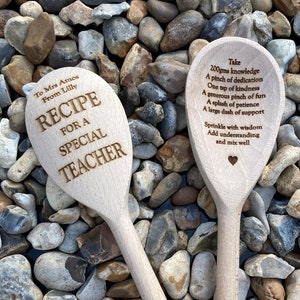 Teacher gift, wooden spoon, recipe for special teacher, teacher gift idea, end of year teacher gift, teacher decoration, cookery teacher