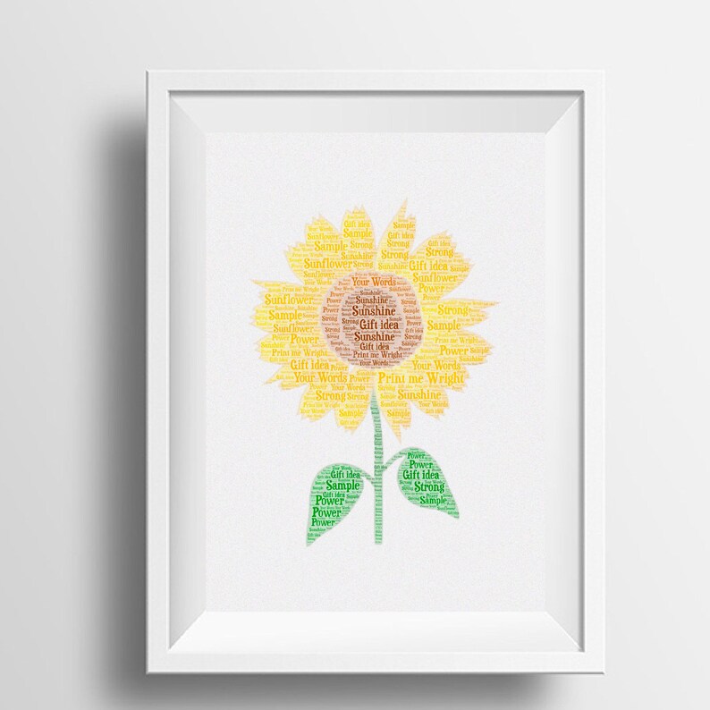 Personalised word art, sunflower design. Sunflower word art. Your words. Sunflower gift. Personalised Sunflower. Flower gift image 1