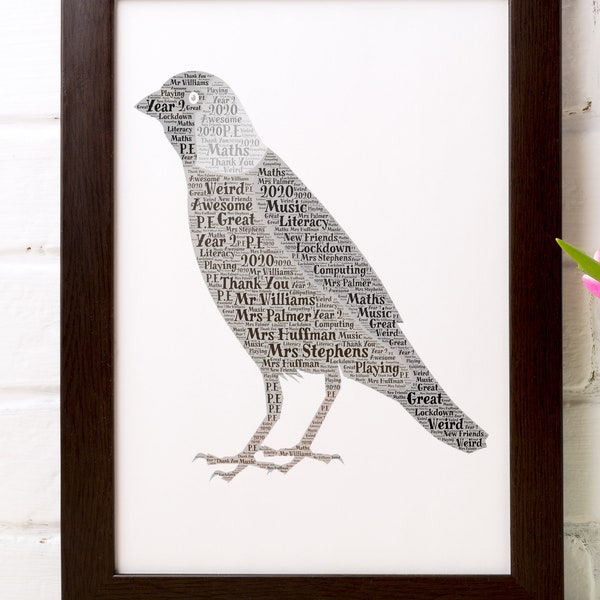Personalised word art, Jackdaw design. Your words. Unique gift. Bird gift idea. Personalised Crow image.