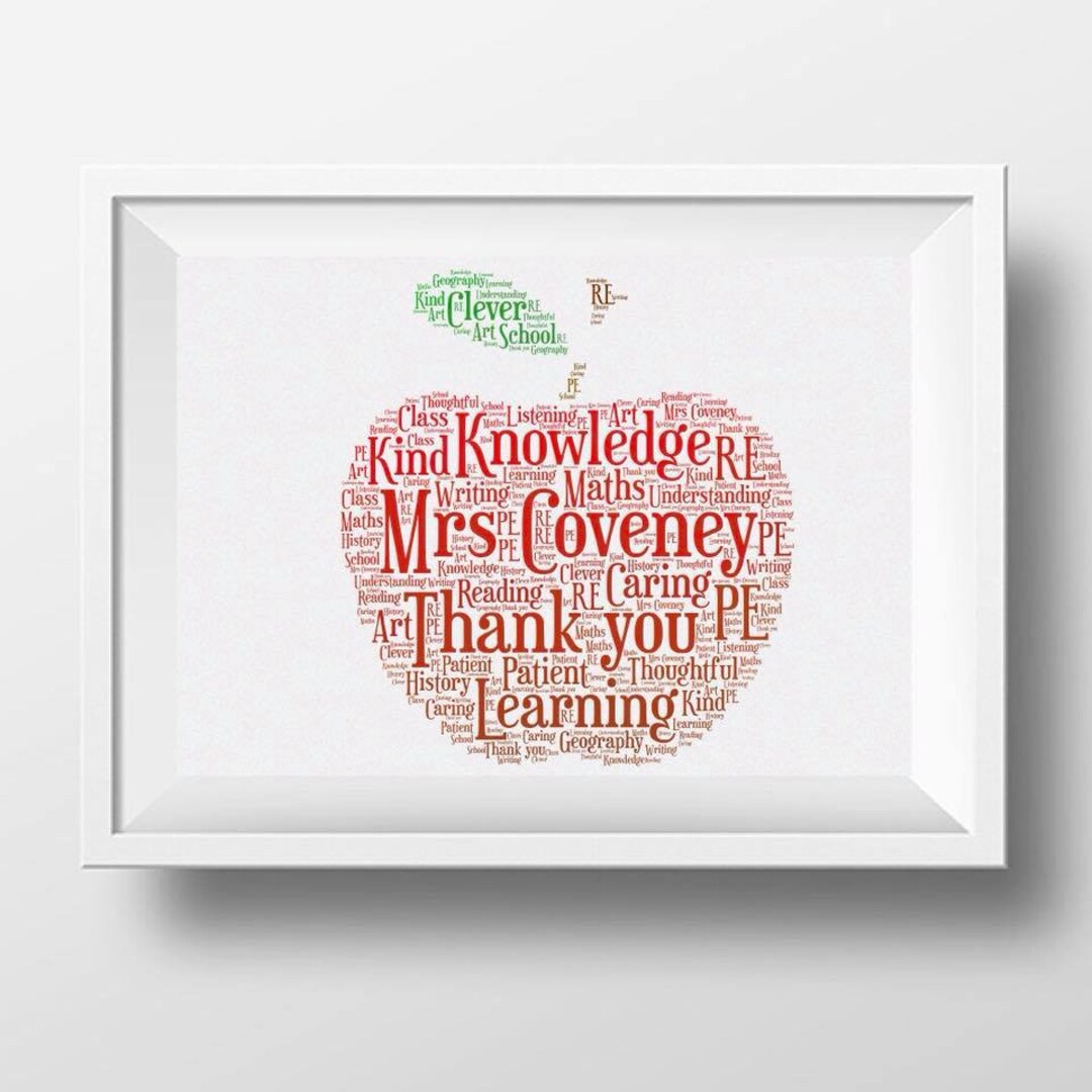 Personalised Word Art Apple Design Apple for Teacher Etsy UK