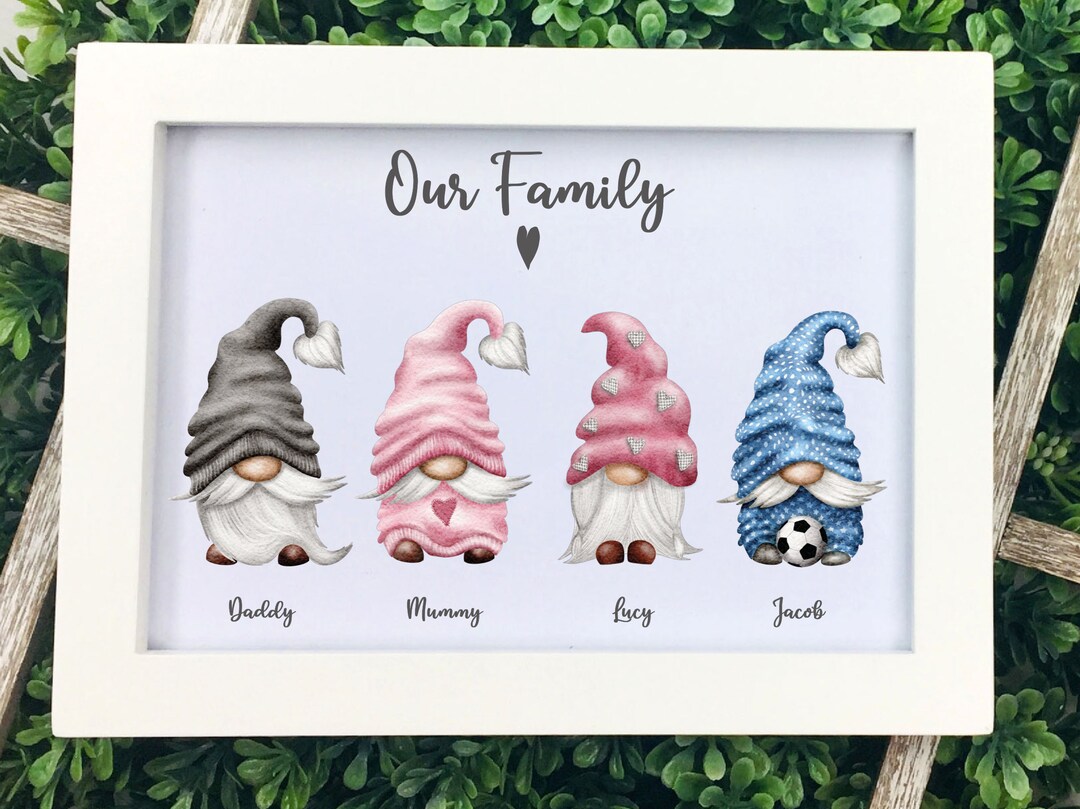 Personalized Family Gnome Portrait Print, Custom Framed Art - Etsy