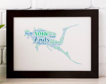 Personalised word art, Your words, scuba diver image, gift for diver, diving gift, scuba divers, mariner, personalised diver image, print
