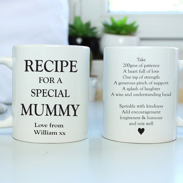 Recipe for a special mummy, gift for mum, mug for mummy, gift to mum, recipes, cute mug gift, mum poem, poem for mummy