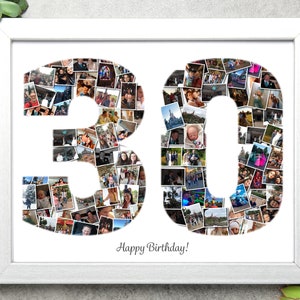 Number Photo collage. 30th birthday gift. Collage of photos. Photo gift. your pictures. Birthday gift, anniversary gift, Print, Frame Canvas