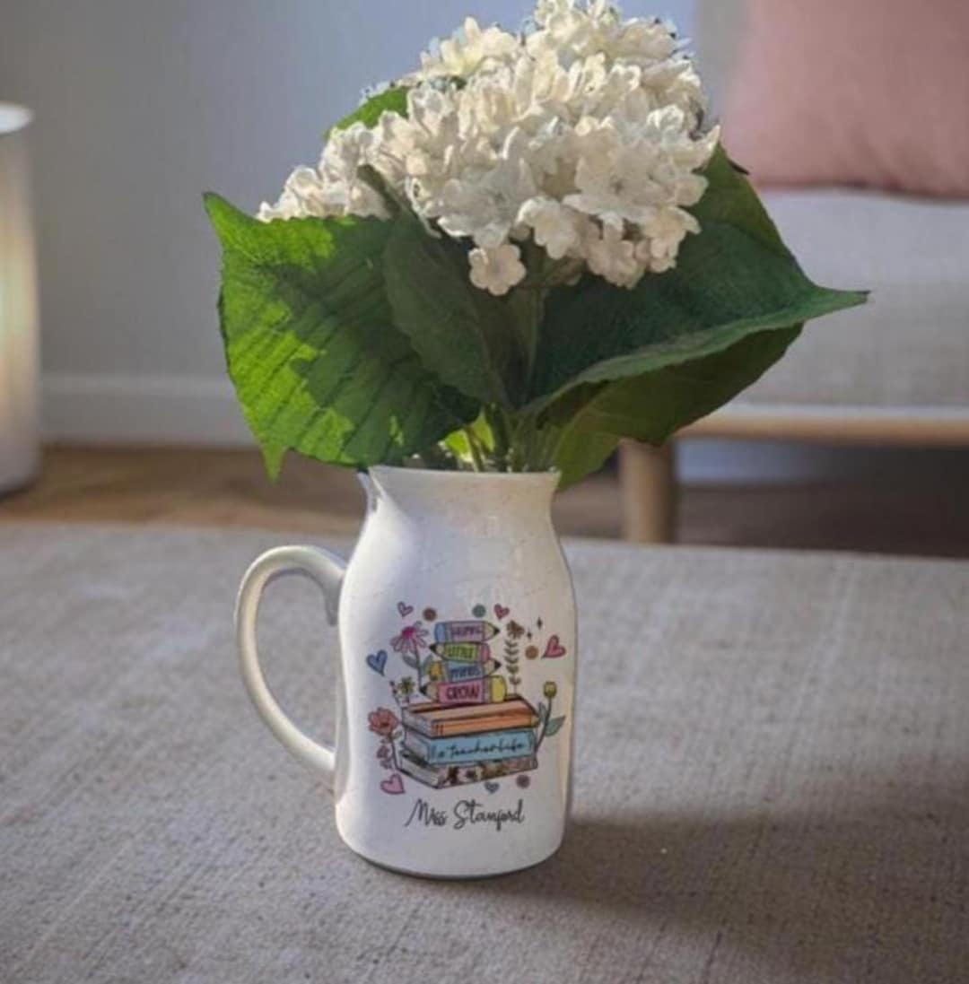 Personalized Teacher Appreciation Gift - Floral Book Stack Ceramic ...