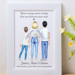 Personalised Memorial Print, Your wings were ready, miss you, bereavement gift, memorial gift, gone too soon, mother, mum, mum and children