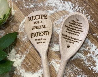 Personalisierter Holzlöffel, Rezept für einen besonderen Freund, Freundschaftsgeschenk, Geschenk für die beste Freundin, Freundschaft, Bäckergeschenk, Geschenk für Bäcker