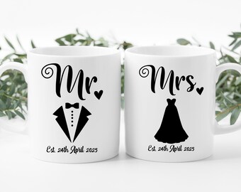 Mr and Mrs Mug Set, Wedding Gift, Engagement, Bridal Shower