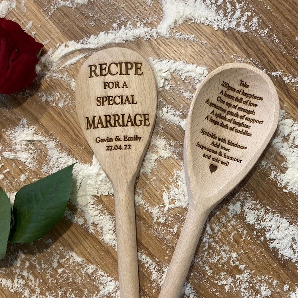 Personalised wooden spoon, recipe for a special marriage, wedding gift, gift for couples, new couple gift, wedding quote, bridal shower gift