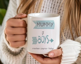 Personalized Mummy of Boys Mug - Custom Names Coffee Cup, Mother's Day Gift