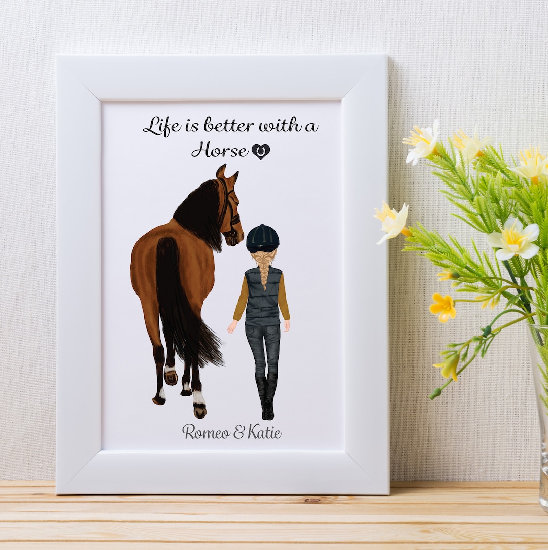 Personalized Horse and Rider Print, Equestrian Art, Custom Portrait ...