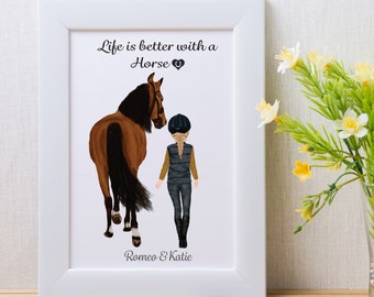 Personalised horse print horse rider gift gift for rider gift for horse lover horse quote horse image life is better with a horse