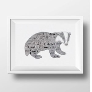 Personalised word art, badger design, badger image, badger gift. Your words, print or framed, great personalised gift