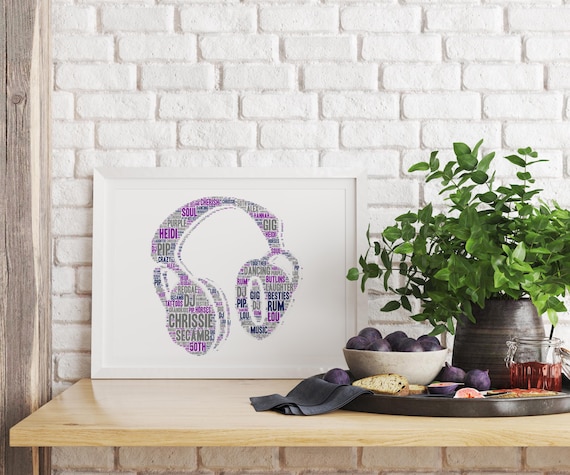 Personalised Headphones Word Art Print: Musician Gift, Wall Art