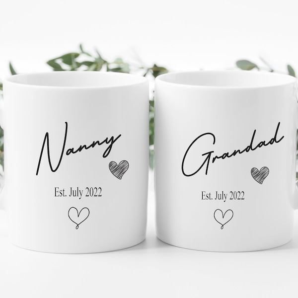 Grandparent mugs, personalised mugs, new grandparent gift, gift for new grandparents, nanny, grandad, grandpa, nana, new grandparents