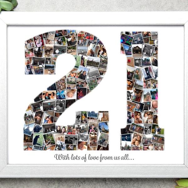 Number Photo collage. 21 photo gift, Collage of photos. Photo gift. your pictures. Birthday gift, anniversary gift, Print, Frame Canvas, 21