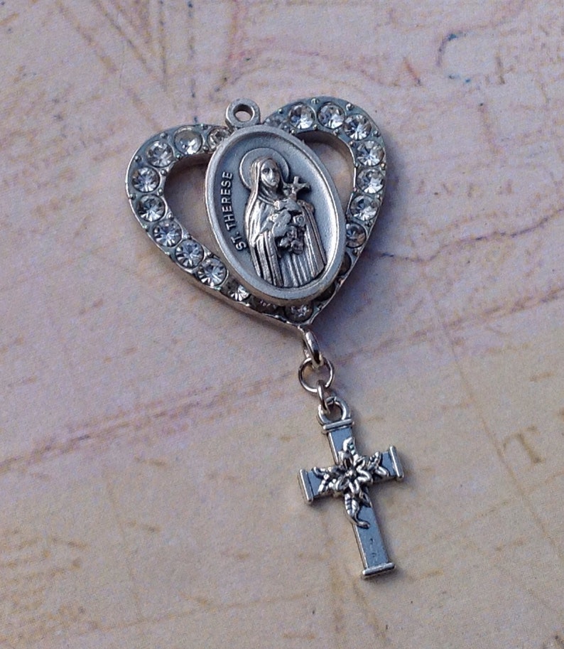 Saint Theresa Rhinestone Religious Medal Sacred Heart Centerpiece Pendant for Jewelry Making /& Creating