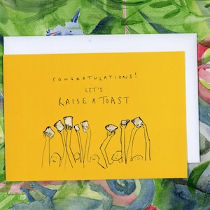 Heben Sie eine Toast-Feier-Karte | Blanko Grußkarte | Lustiges Wortspiel Humor | Herzlichen Glückwunsch