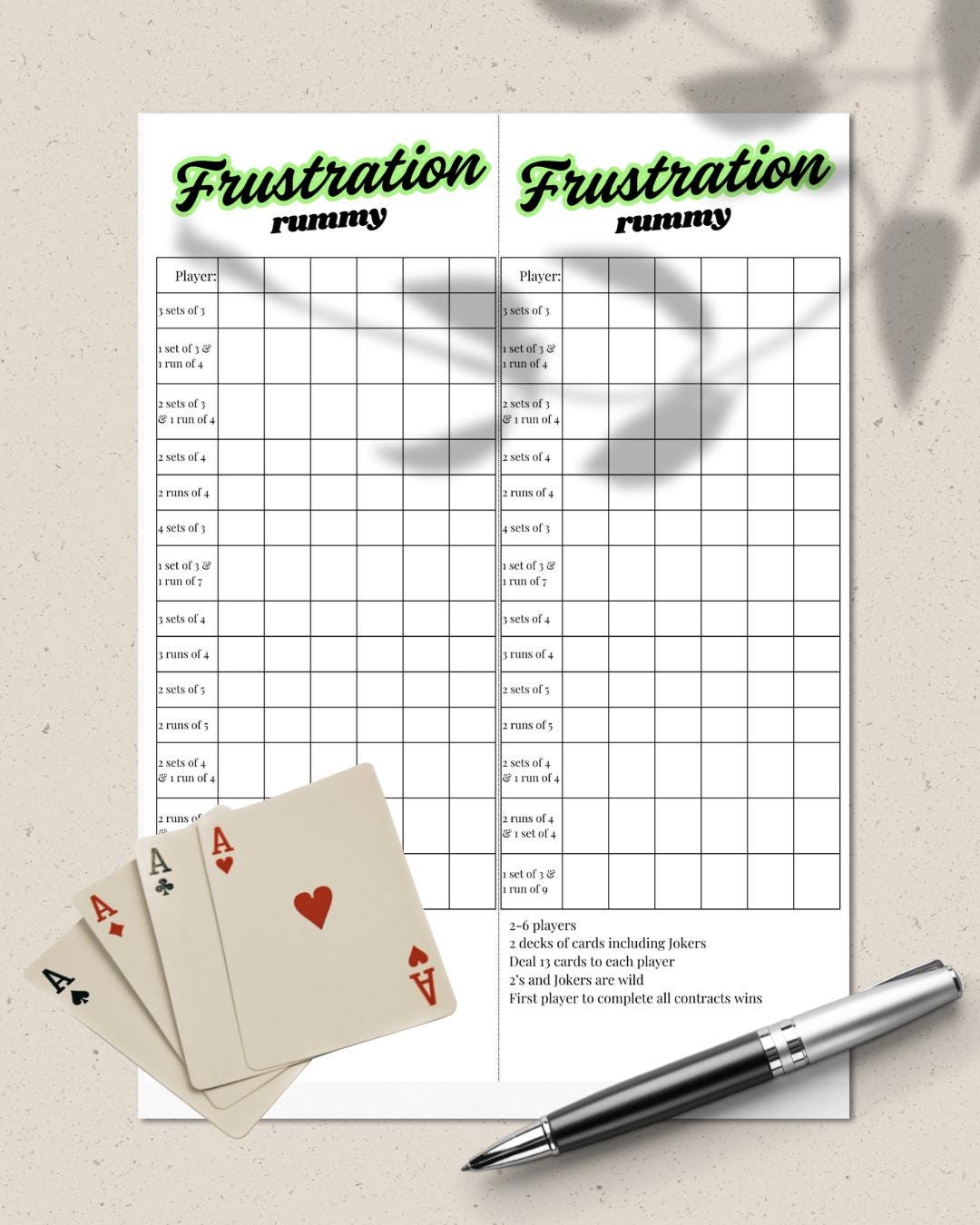 Printable Rummy Score Sheets | Frustration Rummy Cards | Gin Rummy ...