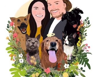 Custom Family & Pet Portrait | Personalized Digital Art Gift