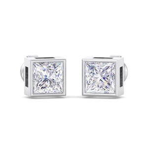 5.5mm Princess Cut Colorless Moissanite Stud Earrings, Ready to ship,Princess Stud Earrings, Wedding Earrings, Push Back Earrings