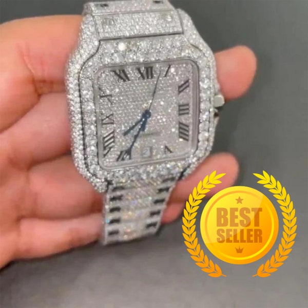 Moissanite horloge | diamanten horloge | bevroren horloge | hiphophorloge | luxe horloge | bevroren | automatisch horloge | horloges voor heren | horloge