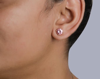 2Ct Pink Diamond Stud Earrings, Round Diamond Stud Earrings, 14K Solid Gold earrings, Push Back Solitaire Earrings, Bridal earrings