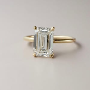 3.00ct Emerald Cut Moissanite Engagement Ring, 14K Gold Ring, Art Deco Vintage Ring,Invisible Halo Ring, Emerald Cut Solitaire Ring