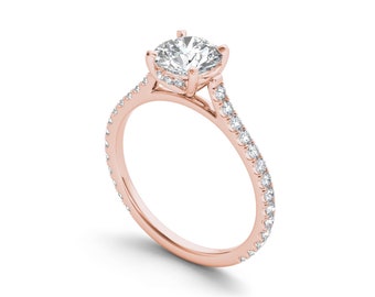 1.00 CT Hidden Halo Moissanite Engagement Ring, Solid Rose 14k Bridal  Moissanite Wedding Ring Rose Gold Solitaire Round Cut Ring