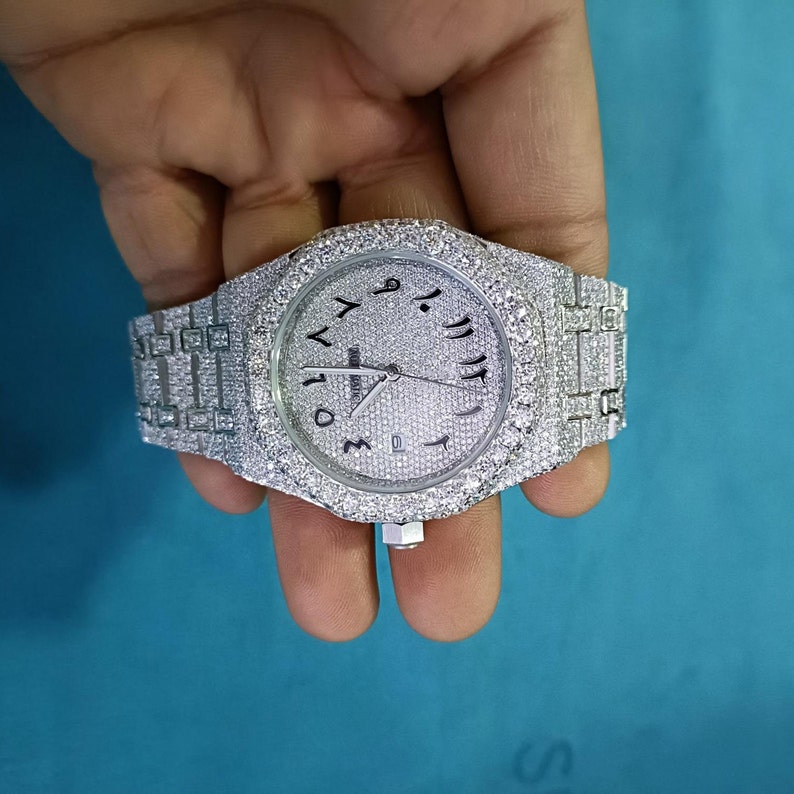 VVS Lab Moissanite Diamonds Watch Fully Iced Out Automatic Hip Hop Fully Icy Hip Hop Bust Down Luxury Jewelry Handmade Mens Watch. image 2