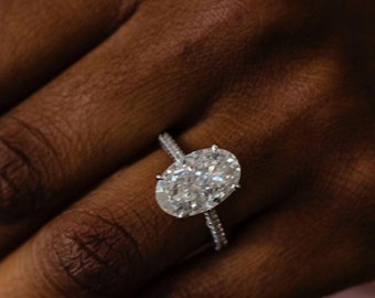 Anello di fidanzamento aureola nascosta 7 carati solitario ovale Moissanite anello, anello di fidanzamento nuziale con diamante