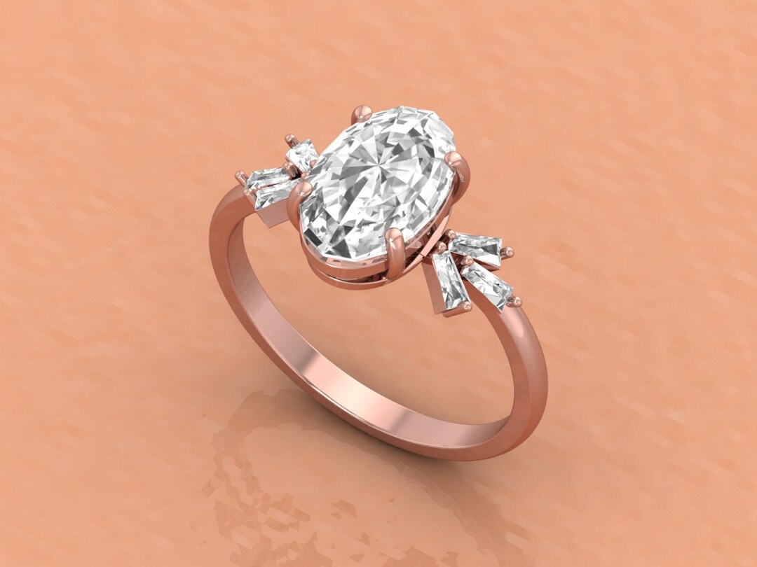 Oval Moissanite Engagement Ring Vintage Unique Cluster Rose Gold