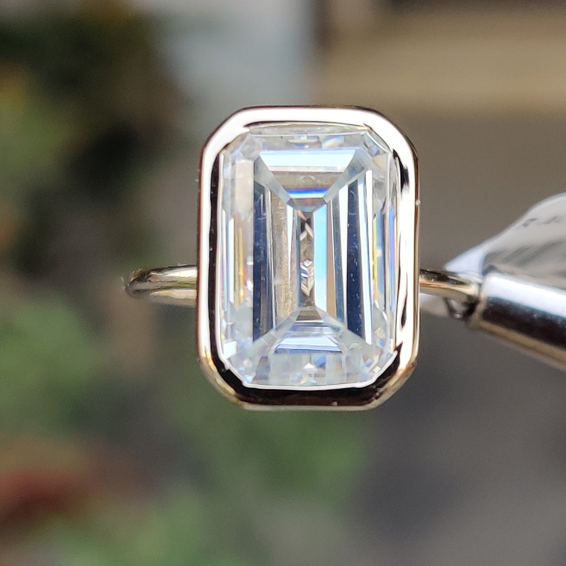 Bezel Setting Ring 5.3CT Emerald Cut Moissanite Ring 14K Etsy