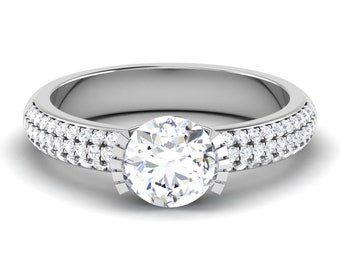 CVD Round Diamond Hidden Halo Ring/ 1 Ct Lab Grown IGI Certified Diamond/ White Gold Round Diamond Wedding Ring/Eco-Friendly Diamond Ring