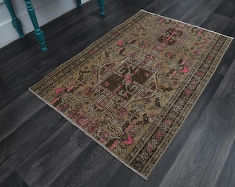 3.1x4.4 ft, TURKISH BROWN RUG, Vintage Rug, Oushak Rug, Flatweave Rug, Wool, Bathroom Rug, Handmade, Boho Decor, Ethnic Carpet, Throw Rug