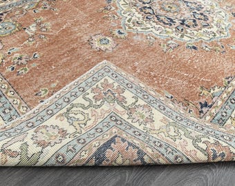 5.3x8.8フィート、オリエンタル柄オレンジトルコヴィンテージ