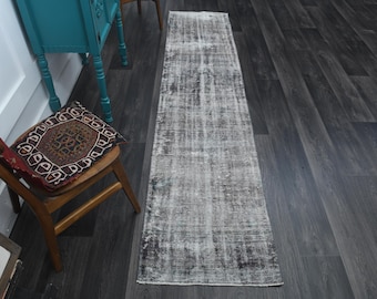 2.2x9.5 Ft, Gray Neutral Vintage Turkish Runner, Oushak Runner, Wool Rug, Handmade Rug, Rustic Home Gift, Farmhouse Decor, Rug Runner,
