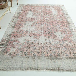 6.3x10 ft, TURKISH VINTAGE Oushak Rug, Distressed, Area Wool Rug, Room Decor, Living Room Rug, Turkey Rug, Handmade, Pink Distressed Faded