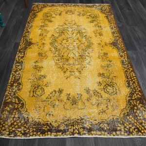 4x6.6 ft, TURKISH Rug, Oushak Rug, Vintage Rug, Area Rug, Farmhouse Decor, Handmade Wool Rug, Farmhouse Decor, Floral Yellow Turkey Carpet