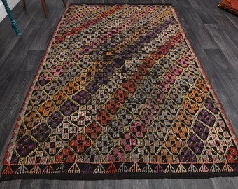 5.5x8.9 ft, TURKISH Flatweave Kilim Rug, Vintage Rug, Area Rug, Wool, Handmade, Oushak Rug, Farmhouse Decor, Bohemian, Thin Kilim Carpet