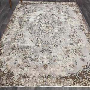 5.4x8.3 ft, VINTAGE RUG, TURKISH Rug, Area Rug, Oushak Rug, Farmhouse Decor, Handmade Rug, Wool Rug, Floral Rug, Gray Carpet, Bohemian Rug