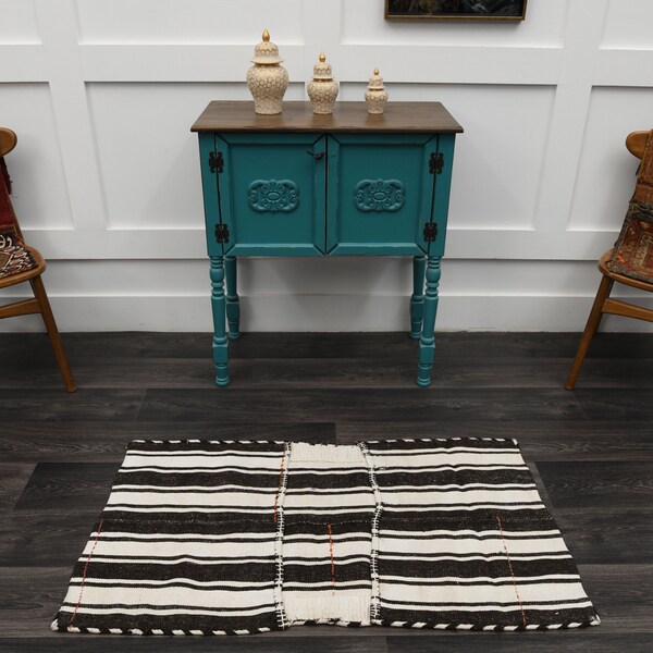 Black and White Kilim Rug Etsy