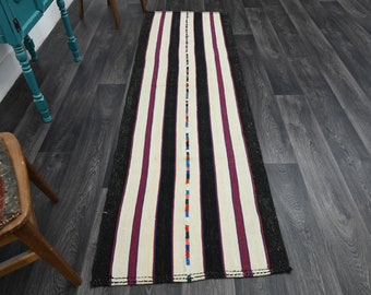 2.7x8.5 ft, TURKISH KILIM Runner, VINTAGE Runner, Oushak Runner, Flatweave Rug, Wool, Hallway Runner, Handmade, Striped White, Ethnic Carpet