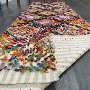 Alfombra turca de mohair tulú de 91 x 35 cm, alfombra peluda y esponjosa, alfombra vintage, alfombra Oushak, alfombra de lana de pelo largo hecha a mano, kilim para pasillo y cocina.