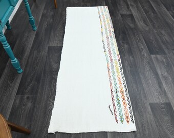 2.2x6.3 ft, TURKISH KILIM Runner, VINTAGE Runner, Oushak Runner, Flatweave Rug, Wool, Hallway Runner, Handmade, Striped White, Ethnic Carpet