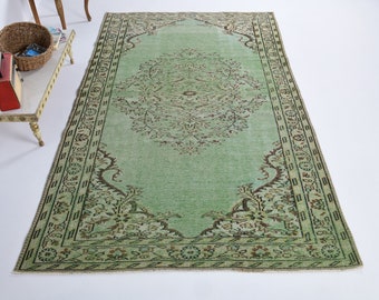 5.4x9.2 ft, TURKISH AREA Rug, Vintage Rug, Oushak Rug, Handmade Rug, Oversized Carpet, Farmhouse Decor, Wool Rug, Boho Decor, Green Rug