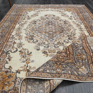 6.1x9.6 ft, Beige Gray Turkish Rug, Vintage Oushak Rug, 6x10 Area Rug, Living Room, Wool, Handmade Rug, Low Pile, Large Rug, Oriental Rug
