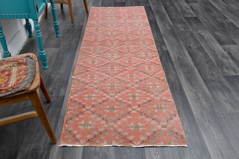 3x9 Red TURKISH Runner, Vintage Runner, Oushak Runner, Wool Rug