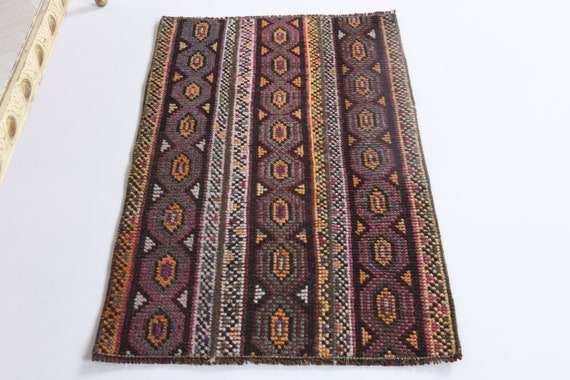 No.19 ヴィンテージラグ　トルコ　マット turkish rug ミニ 19x30 Inches, BATH MAT, DOOR Mat, Vintage Rug, Doormat Rug