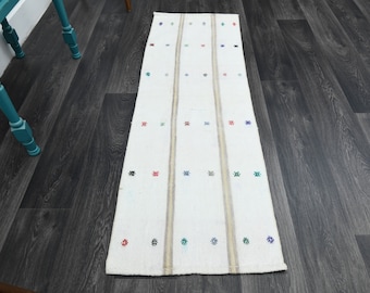 1.9x5.6 ft, TURKISH KILIM Runner, VINTAGE Runner, Oushak Runner, Flatweave Rug, Wool, Hallway Runner, Handmade, Striped White, Ethnic Carpet